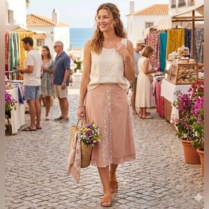 6 Degrees A-Line Skirt with Lace Detail in Soft Pink size M